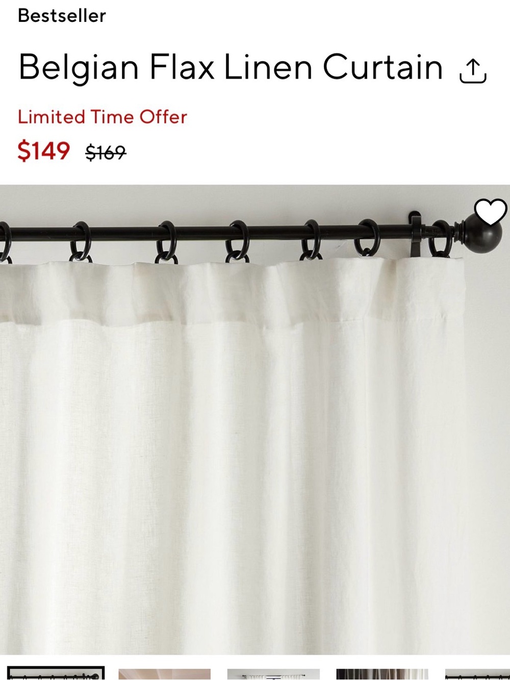 SALE + + Pottery Barn 50x108 Belgian Flax Linen Curtain - Ivory